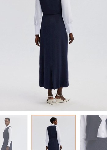 Düğmeli Lacivert Kalem Etek takım - Görsel 2