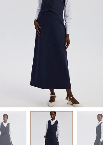 Düğmeli Lacivert Kalem Etek takım - Görsel 3