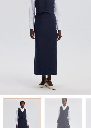 Düğmeli Lacivert Kalem Etek takım - Görsel 4