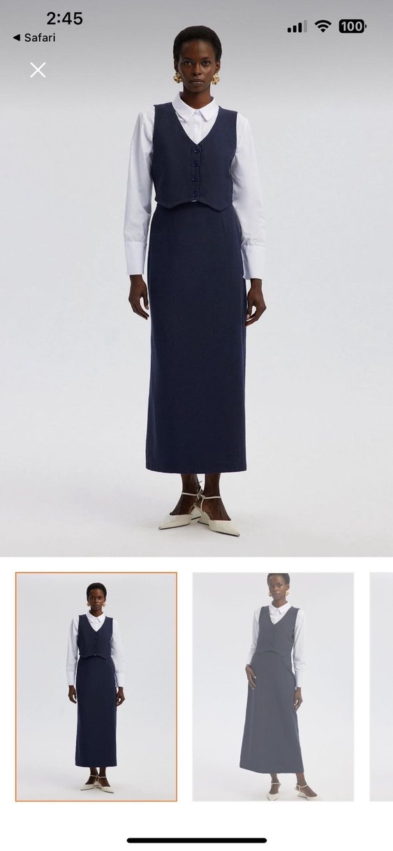 Düğmeli Lacivert Kalem Etek takım - Görsel 4