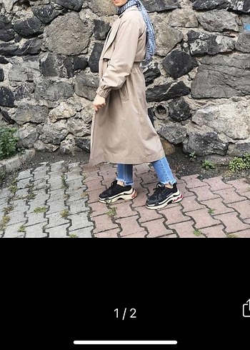 Bej Kuşaklı Uzun Kadın Trençkot - Görsel 2