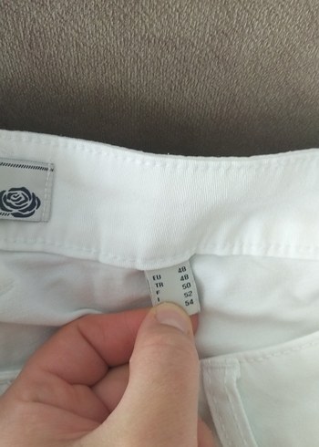 48 Beden Beyaz Normal Kesim Pamuklu Likralı Kadın Pantolon