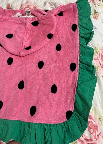 Kız Çocuk karpuz model Kapüşonlu Renkli Ponço - Görsel 3