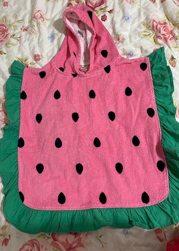 Kız Çocuk karpuz model Kapüşonlu Renkli Ponço - Görsel 5