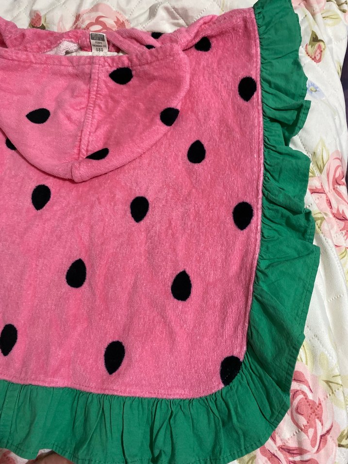 Kız Çocuk karpuz model Kapüşonlu Renkli Ponço - Görsel 3