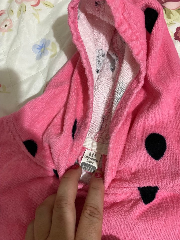 Kız Çocuk karpuz model Kapüşonlu Renkli Ponço - Görsel 4