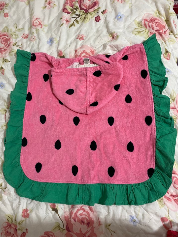 Kız Çocuk karpuz model Kapüşonlu Renkli Ponço - Görsel 2