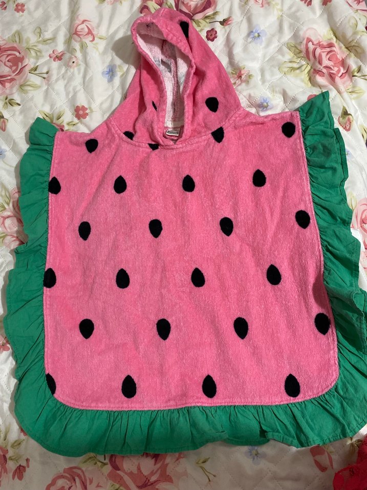 Kız Çocuk karpuz model Kapüşonlu Renkli Ponço - Görsel 5