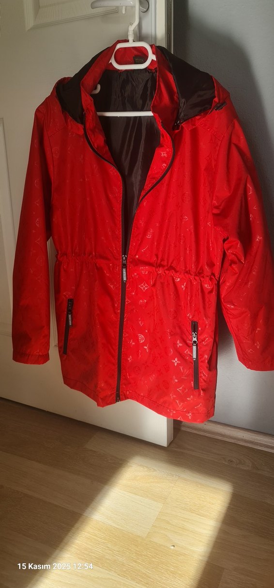 Kırmızı Bayan Fermuarlı Yağmurluk - Görsel 2
