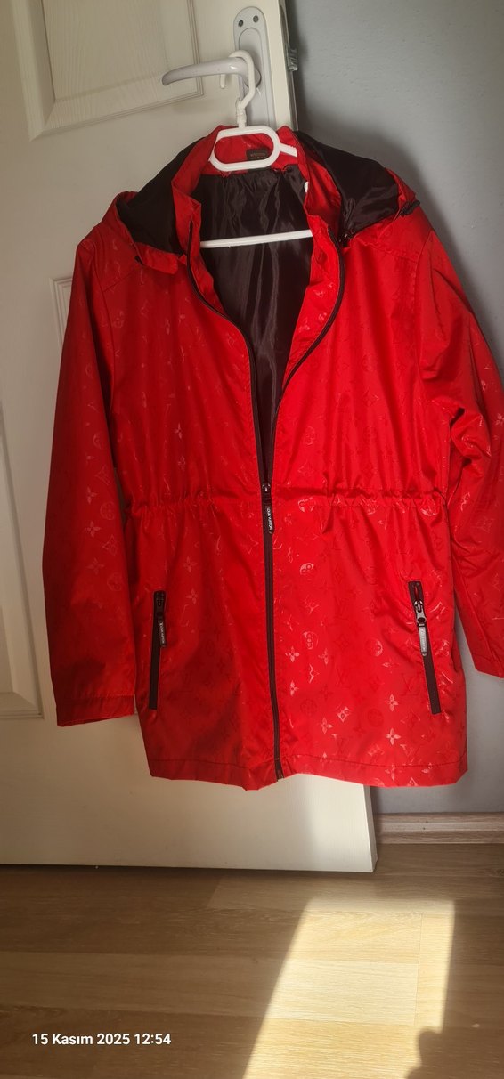 Kırmızı Bayan Fermuarlı Yağmurluk - Görsel 5