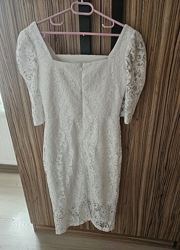 Beyaz dantelli elbise - Görsel 5