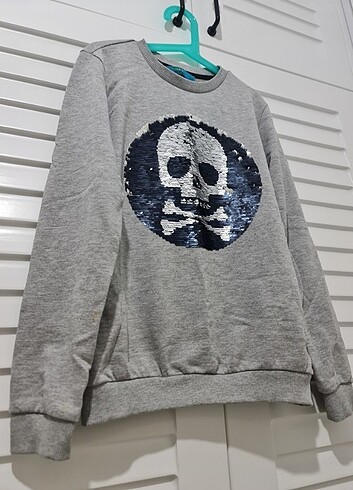 11-12 Yaş Beden gri Renk Funky Rocks Pul İşlemeli Sweatshirt