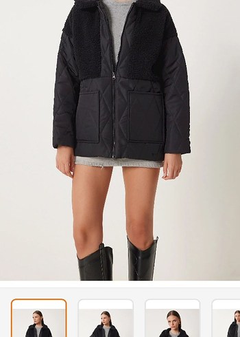 Siyah Kadın Midi Kaban, Kürklü Detaylı - Görsel 3