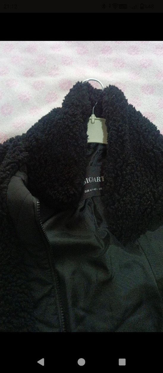 Siyah Kadın Midi Kaban, Kürklü Detaylı - Görsel 2