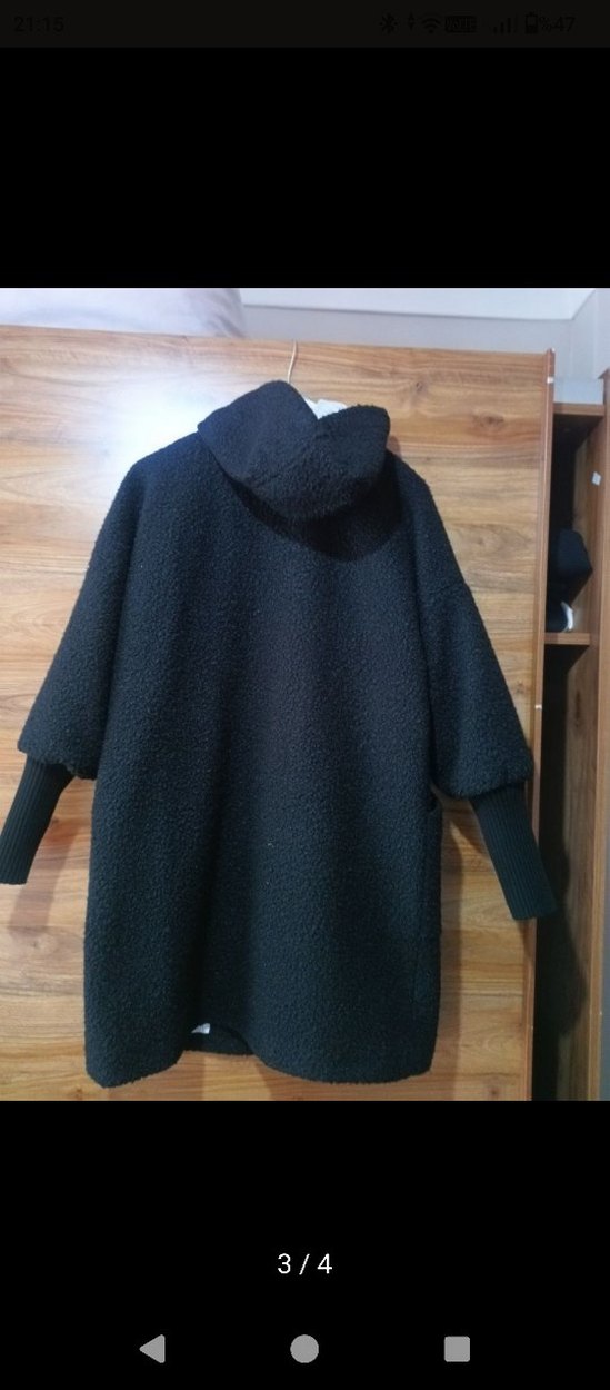 Düğmeli Siyah Uzun Kadın Kaban - Görsel 3