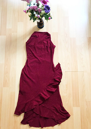 Bordo simli gece elbisesi