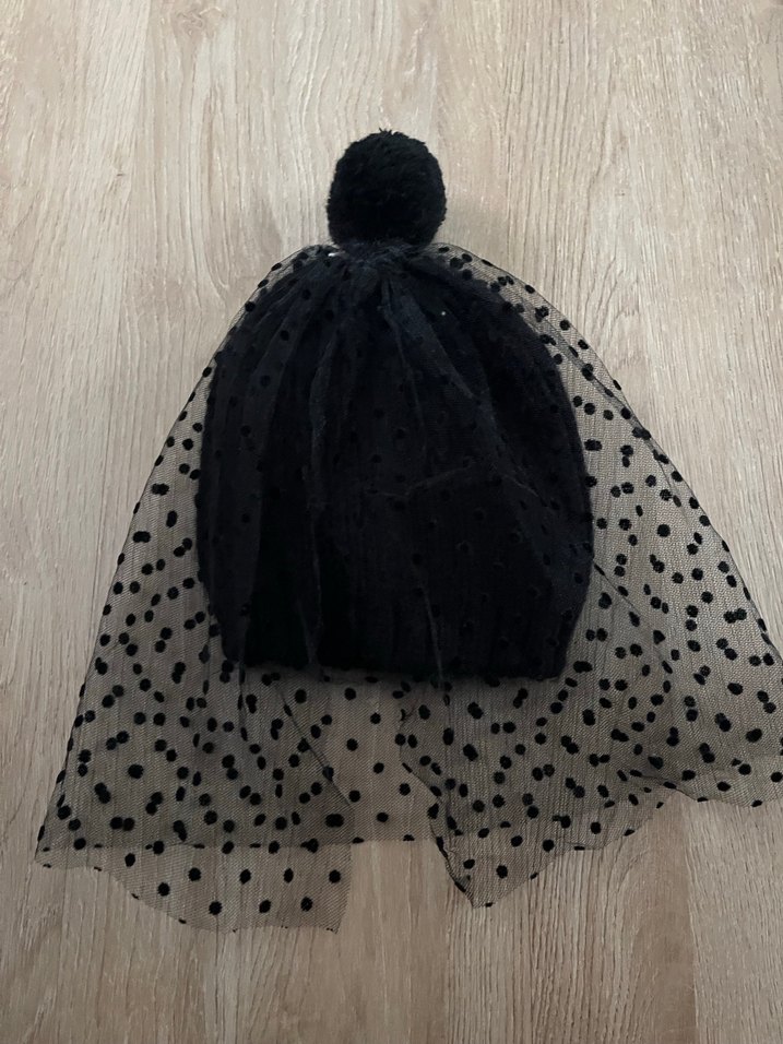 Siyah Puantiyeli Tül Detaylı Kadın Bere - Görsel 2