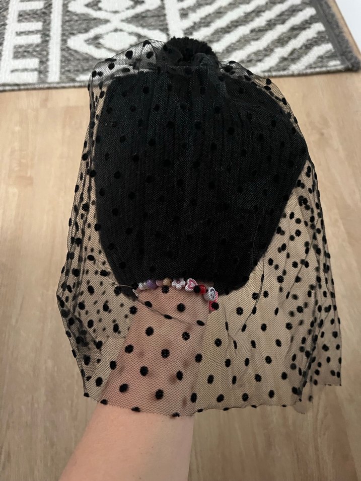 Siyah Puantiyeli Tül Detaylı Kadın Bere - Görsel 4