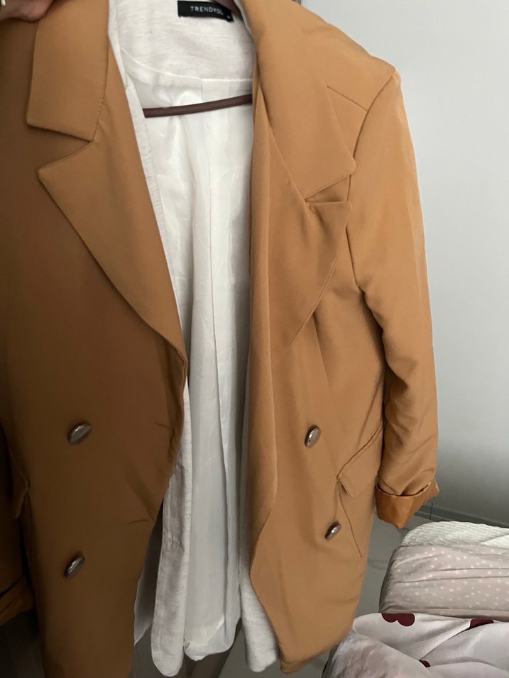 Kadın Camel Süet Midi Trençkot - Görsel 2