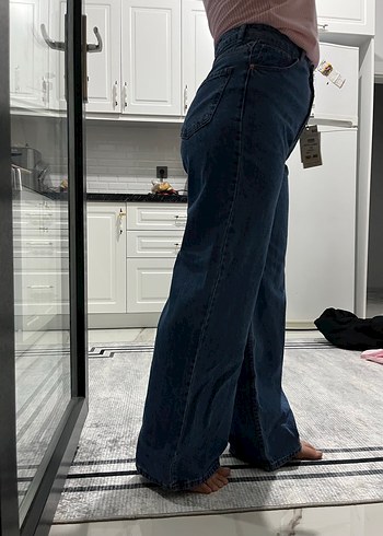 Kemerli Lacivert Kadın Kot Pantolon - Görsel 4