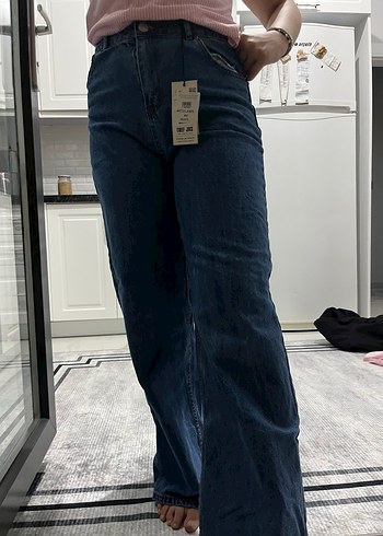 Kemerli Lacivert Kadın Kot Pantolon - Görsel 5