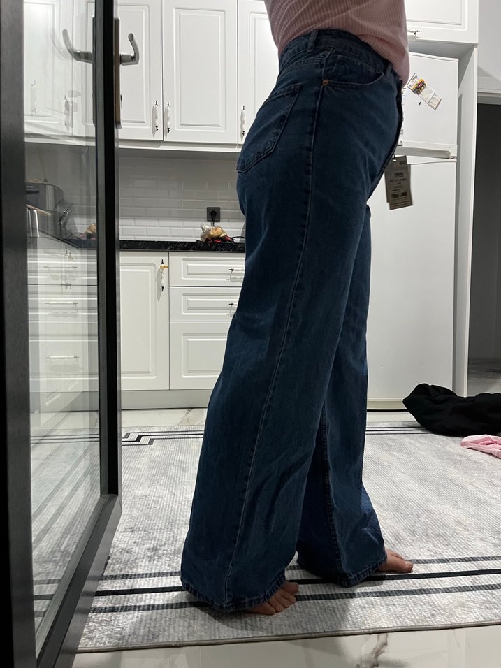 Kemerli Lacivert Kadın Kot Pantolon - Görsel 4