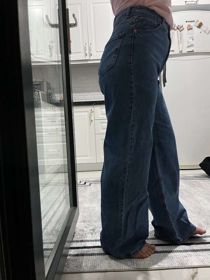 Kemerli Lacivert Kadın Kot Pantolon - Görsel 3