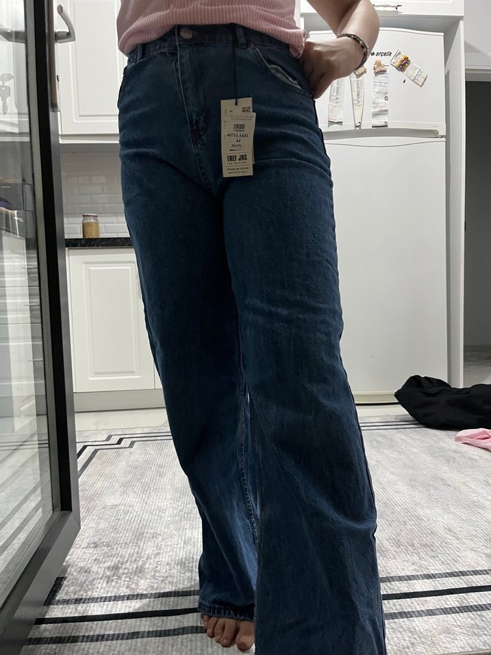 Kemerli Lacivert Kadın Kot Pantolon - Görsel 5