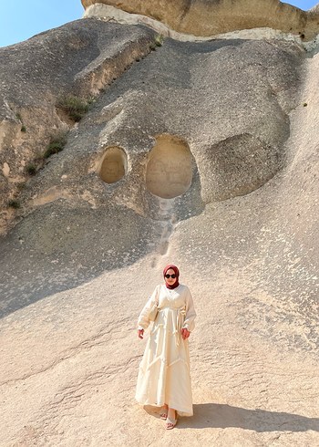 Etnik Desenli Uzun Beyaz Bohem Kadın Elbise - Görsel 5