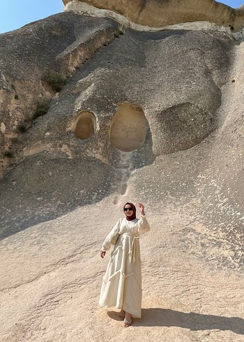 Etnik Desenli Uzun Beyaz Bohem Kadın Elbise - Görsel 3