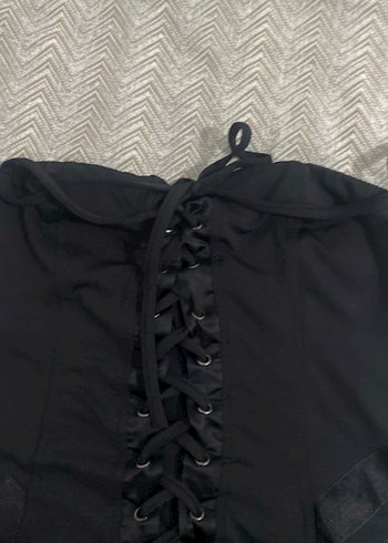 Siyah Gotik Midi Straplez Elbise - Görsel 3