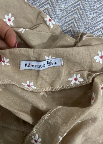 Bej Nakışlı Mini Bohem takım etek crop - Görsel 4