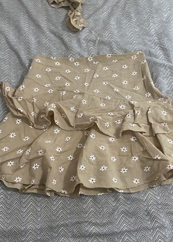 Bej Nakışlı Mini Bohem takım etek crop - Görsel 3