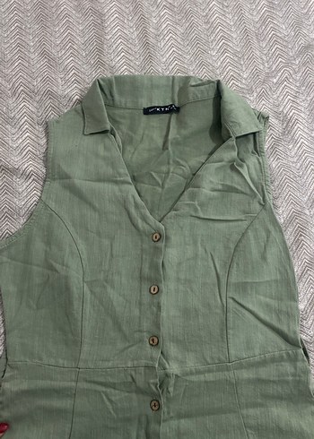 Düğmeli Kolsuz Uzun Keten Elbise - Görsel 3