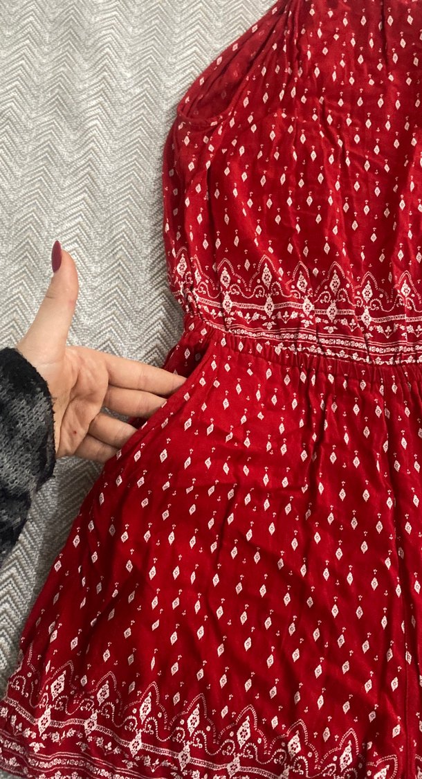 Kırmızı  Bohem Kısa Tulum - Görsel 2