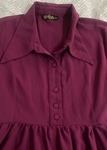 Bordo Uzun Kollu Düğmeli Hamile Tunik - Görsel 3