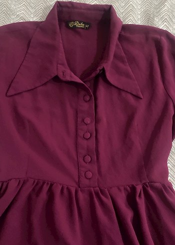 Bordo Uzun Kollu Düğmeli Hamile Tunik - Görsel 4