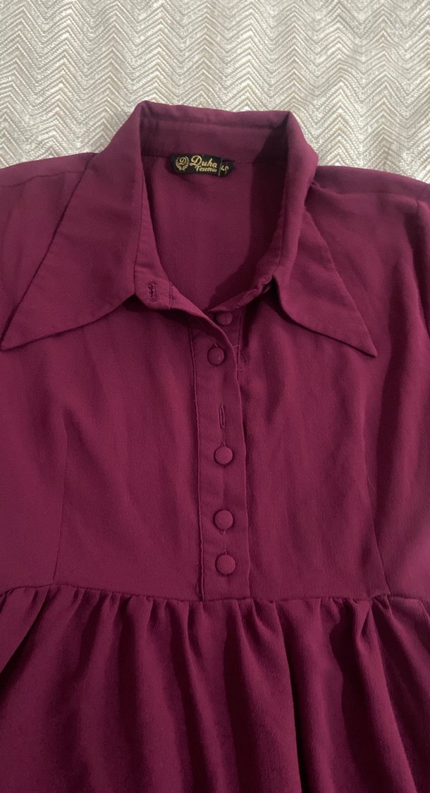 Bordo Uzun Kollu Düğmeli Hamile Tunik - Görsel 3