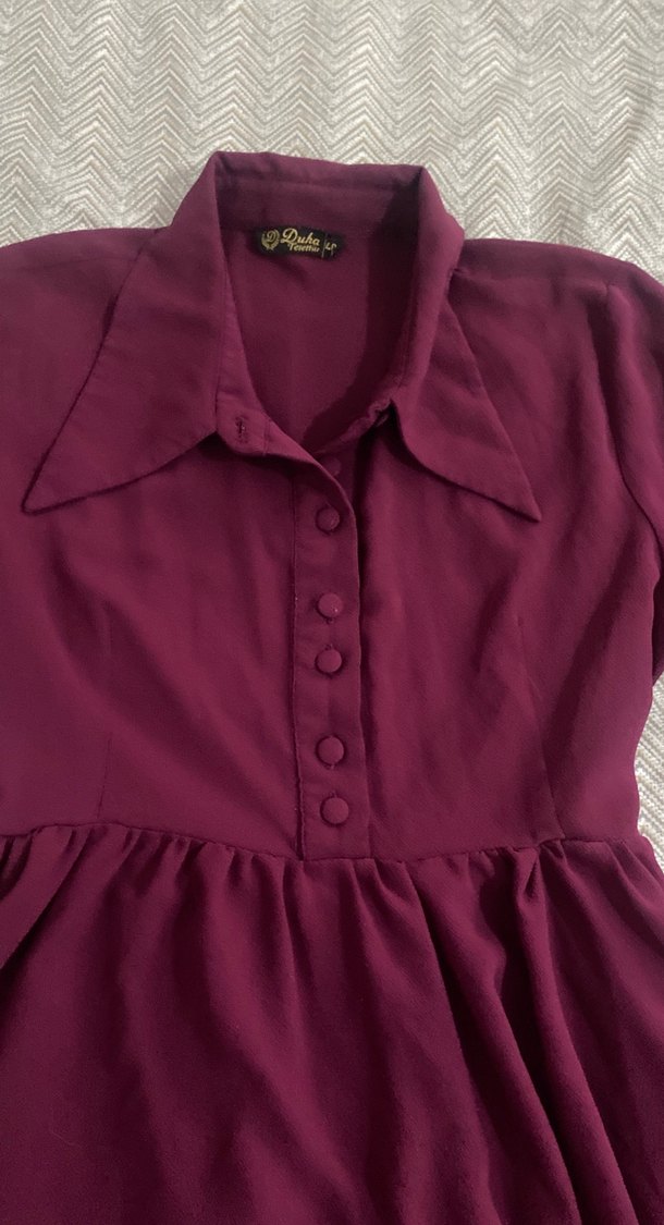 Bordo Uzun Kollu Düğmeli Hamile Tunik - Görsel 4