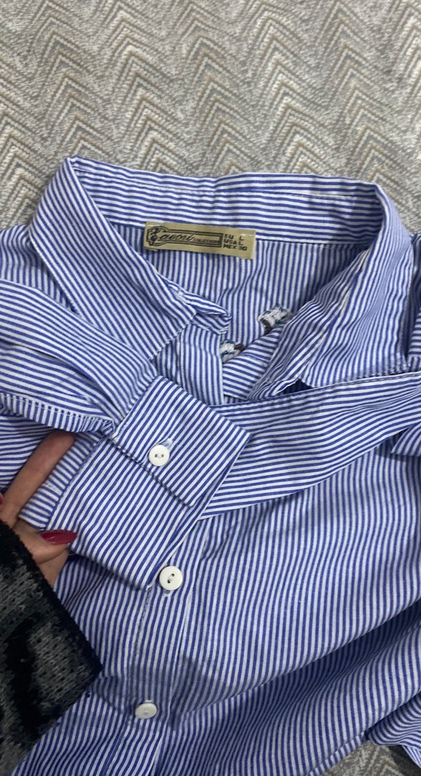 Mavi Denim Uzun Kollu Düğmeli Kadın Gömlek - Görsel 3