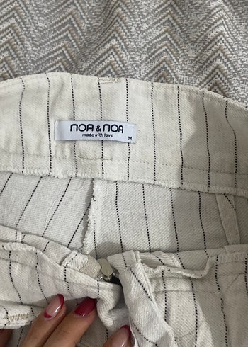 Çizgili Keten Gri Beyaz Pantolon - Görsel 3