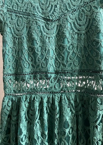 Dantel Detaylı Turkuaz Midi Bohem Elbise - Görsel 2