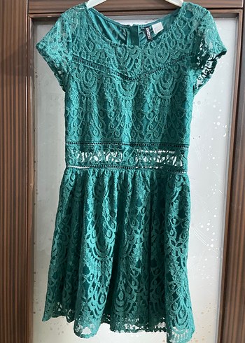 Dantel Detaylı Turkuaz Midi Bohem Elbise - Görsel 5