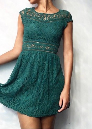 Dantel Detaylı Turkuaz Midi Bohem Elbise - Görsel 6