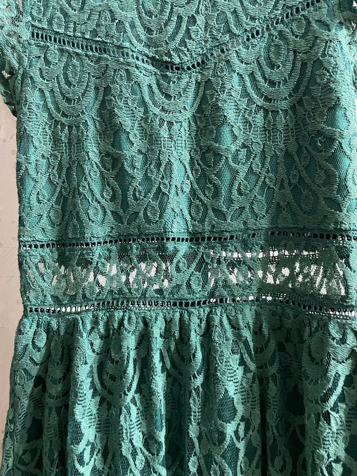 Dantel Detaylı Turkuaz Midi Bohem Elbise - Görsel 2