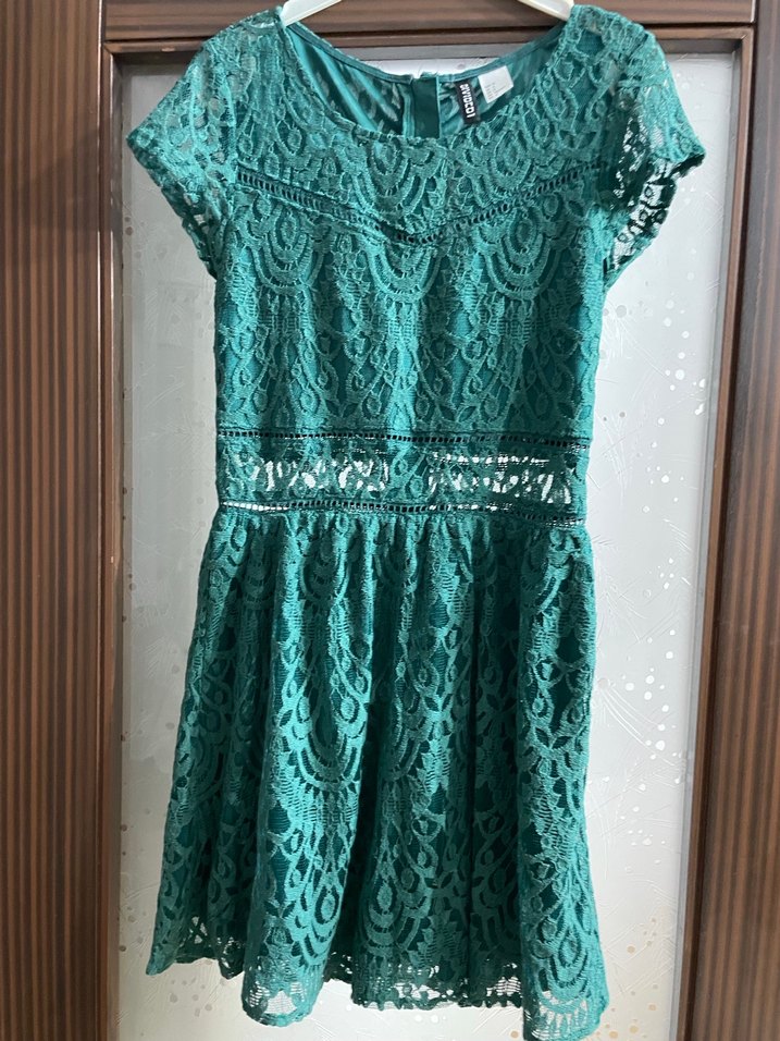 Dantel Detaylı Turkuaz Midi Bohem Elbise - Görsel 5