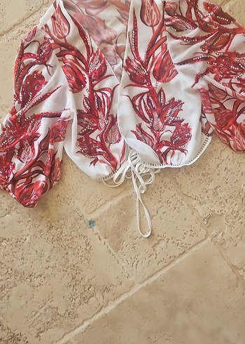 Kırmızı Desenli Bohem Mini Bluz - Görsel 7