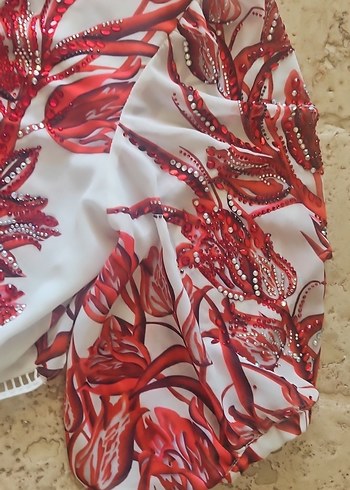 Kırmızı Desenli Bohem Mini Bluz - Görsel 5