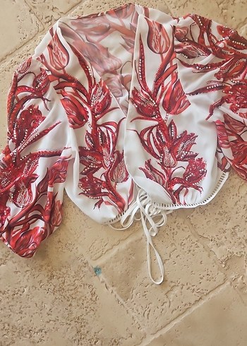 Kırmızı Desenli Bohem Mini Bluz - Görsel 8