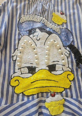 Mavi Çizgili Nakışlı Mini Gömlek - Görsel 5